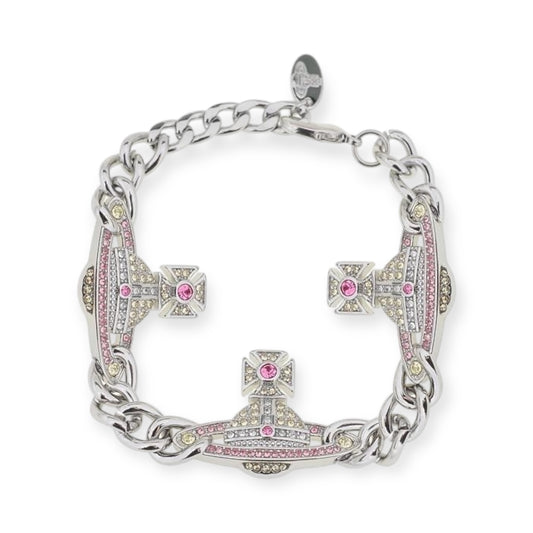 Multi Orb Pendant Chain Link Silver & Pink Bracelet