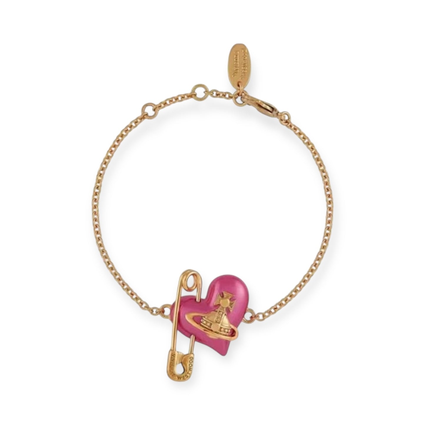 Heart Safety Pin Paperclip Asymmetrical Pearl Orb Design Bracelet (3 Colors)