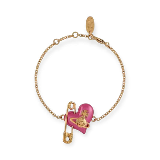 Heart Safety Pin Paperclip Asymmetrical Pearl Orb Design Bracelet (3 Colors)