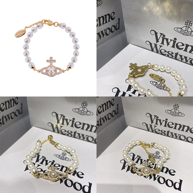 Beaded Pearl Gem Studded Pendant Orb Bracelet (3 Colors)