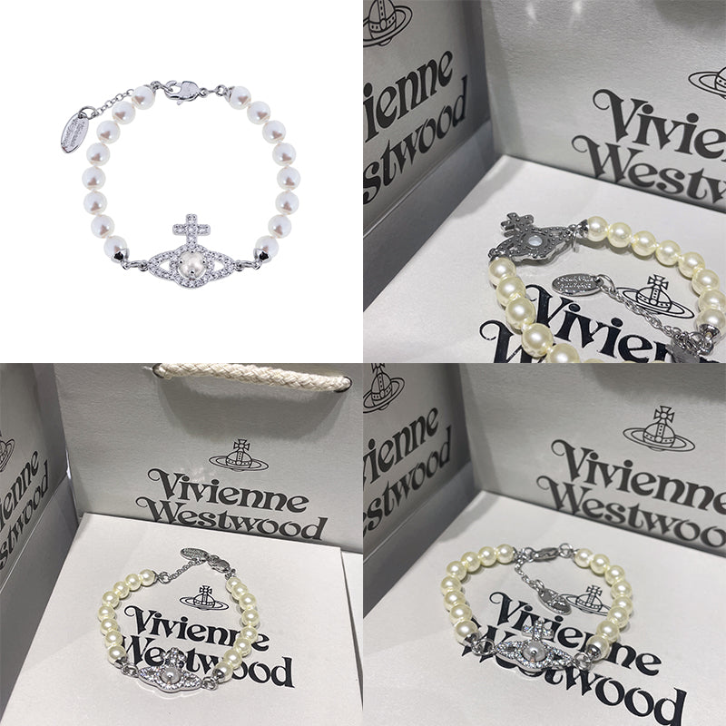 Beaded Pearl Gem Studded Pendant Orb Bracelet (3 Colors)