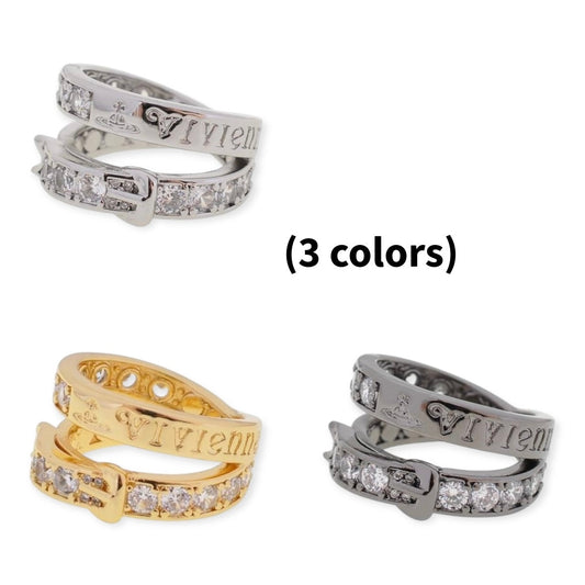 Belt Buckle Gem Studded Double Loop Layer Ring *3 Colors*