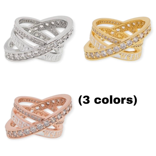 Gem Studded Triple Layer Spiral Eternity Ring (3 Colors)