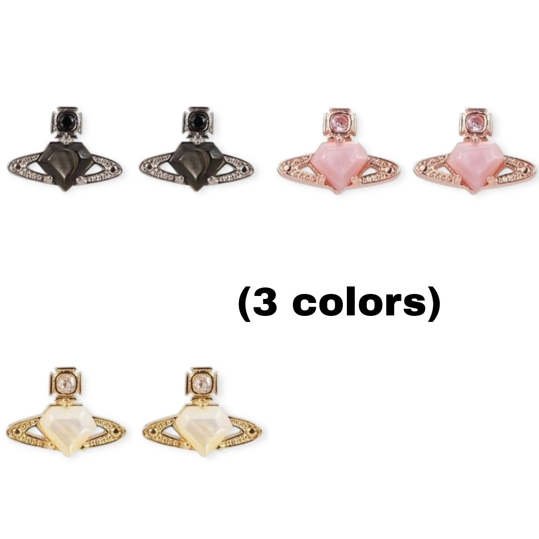 Mini Diamond Pentagon Heart Shaped Orb Pendant Studded Earrings (3 Colors)