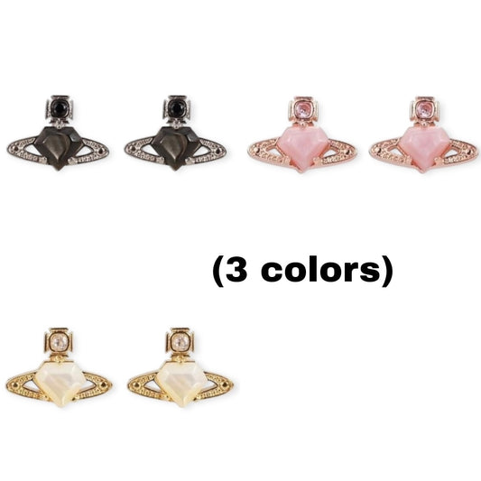 Mini Diamond Pentagon Heart Shaped Orb Pendant Studded Earrings (3 Colors)