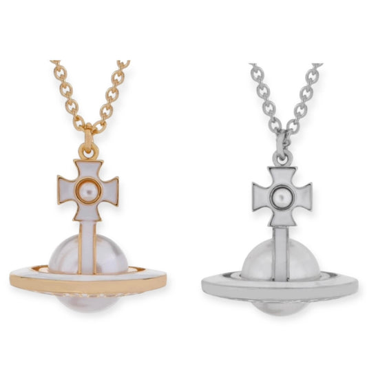 Milky Outline Design Pearl Orb Pendant Necklace Gold & Silver (2 Colors)