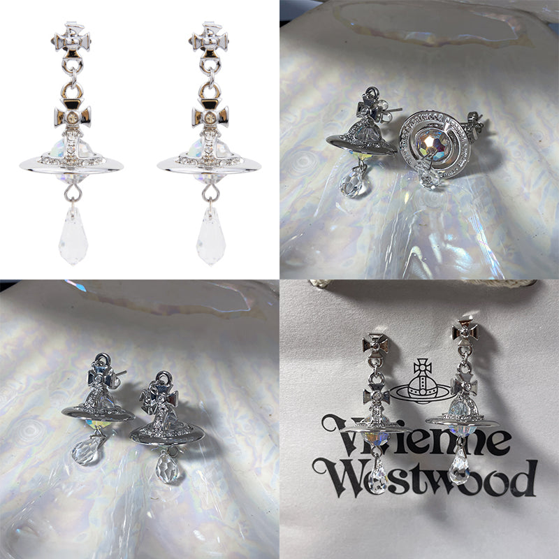 Crystal Orb Water Drop Pendant Earrings (4 Colors)