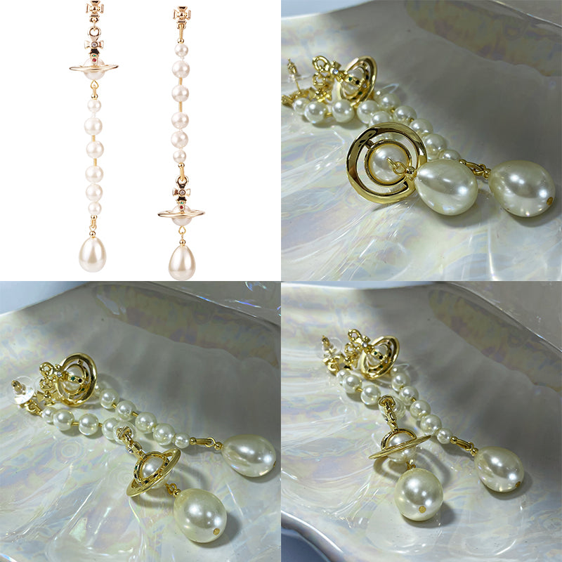 Multi Link Broken Pearl Water Drop Earrings Gold & Silver (2 Colors)