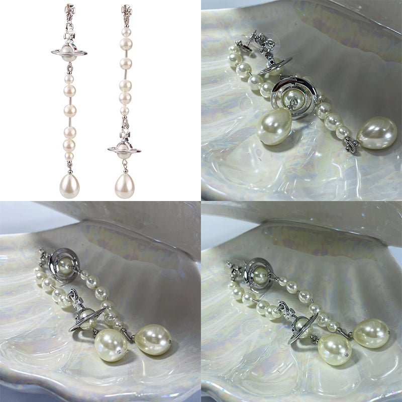 Multi Link Broken Pearl Water Drop Earrings Gold & Silver (2 Colors)