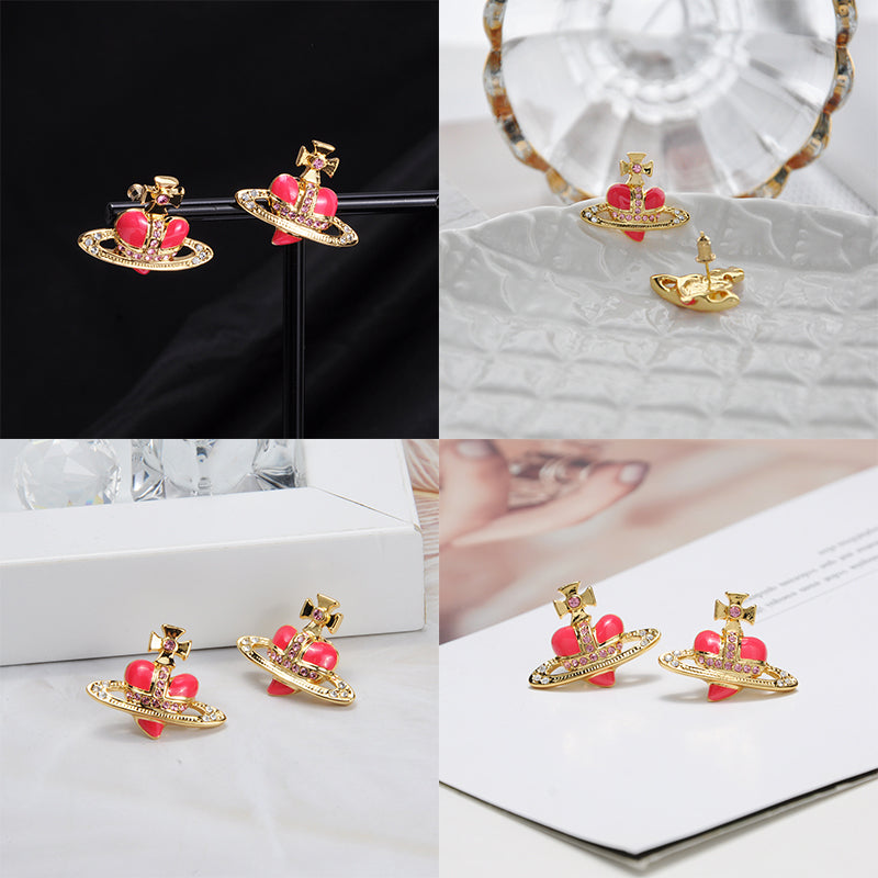 Mini Heart Orb Design Gold Earrings (7 Colors)