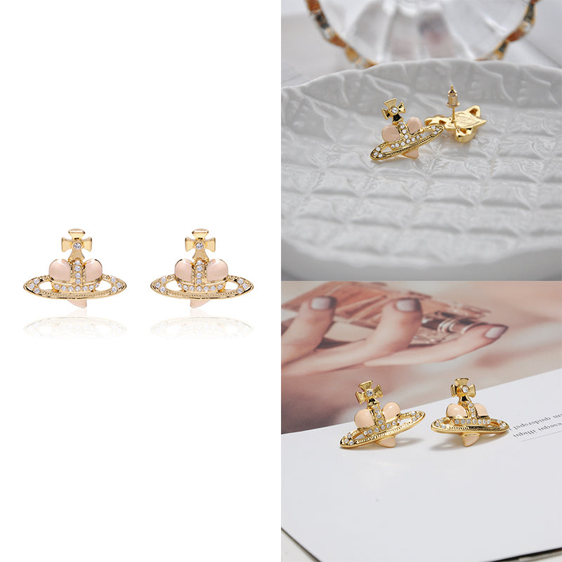Mini Heart Orb Design Gold Earrings (7 Colors)