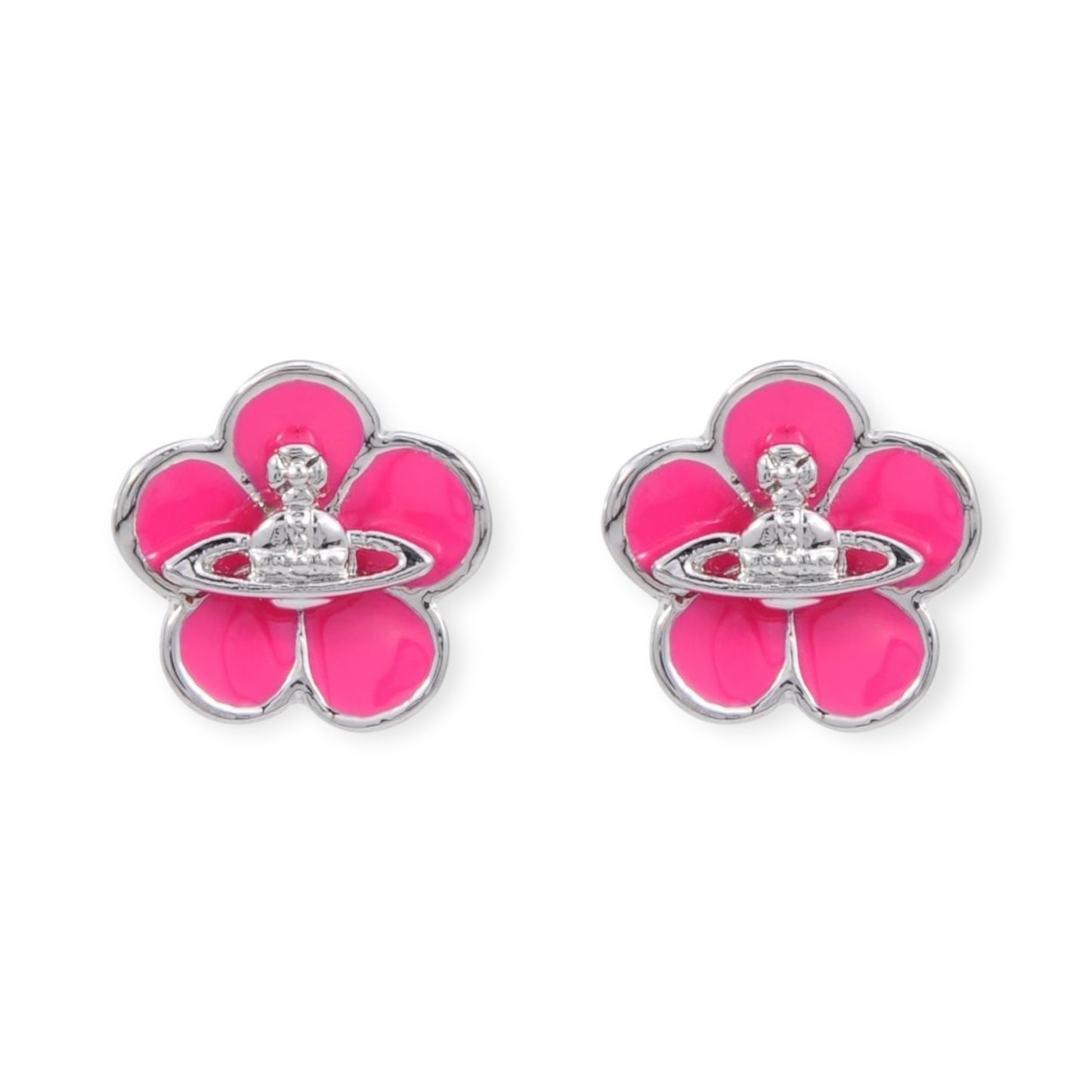 Clover Flower Staple Orb Pink Earrings