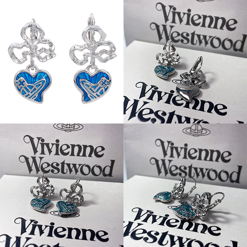 Heart Shaped Floral Pendant Earrings Blue & Red (2 Colors)