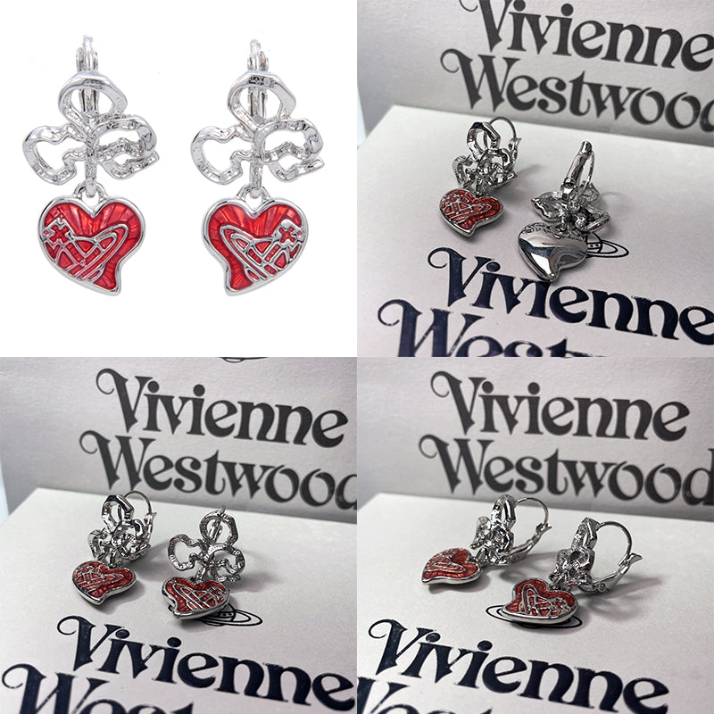 Heart Shaped Floral Pendant Earrings Blue & Red (2 Colors)