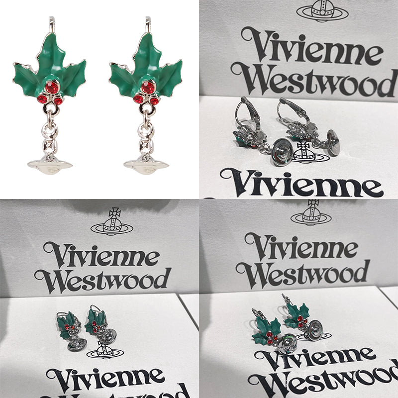 Christmas Holiday Mistletoe Silver Orb Pendant Earrings