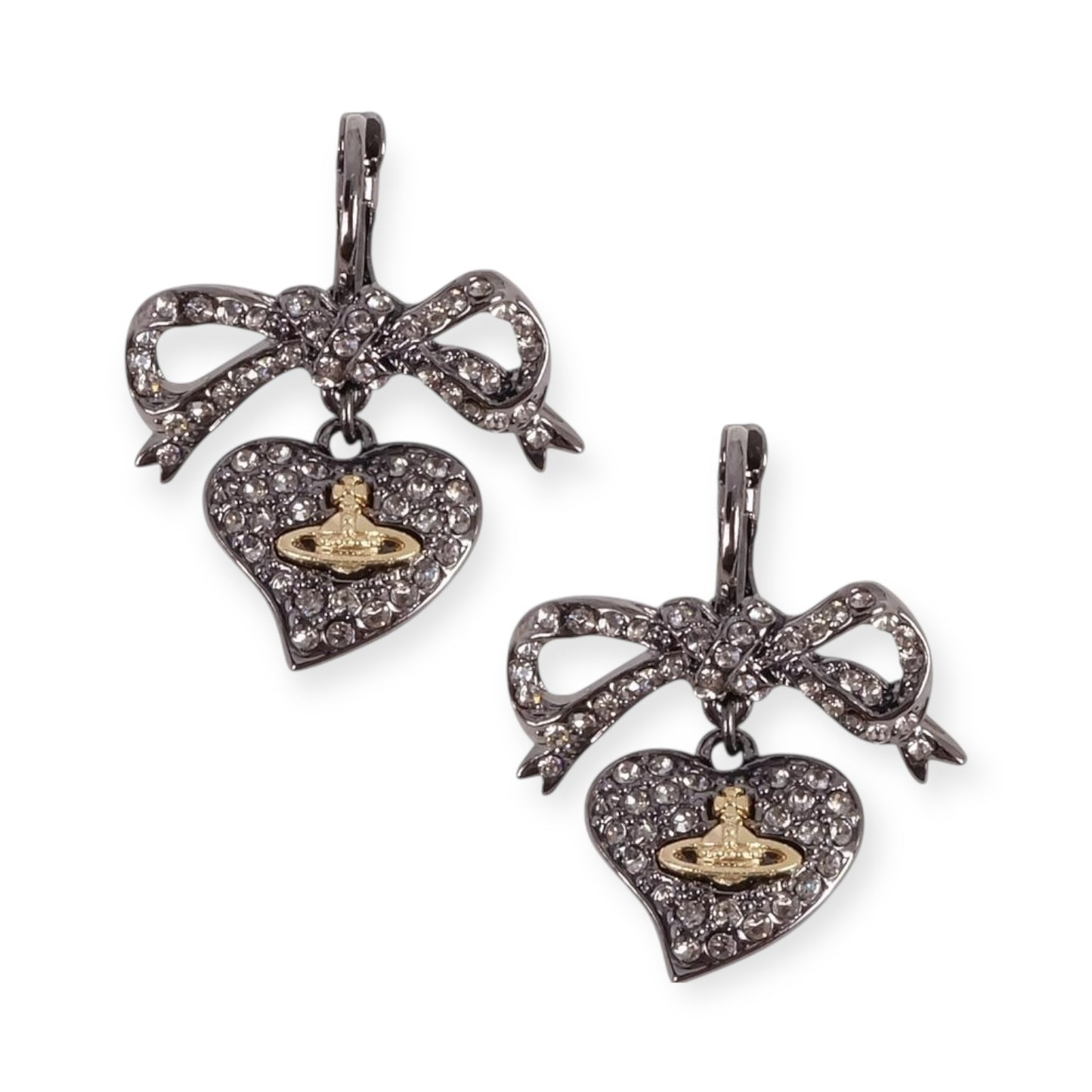 Heart Shaped Gem Studded Orb Pendant Earrings (2 Colors)