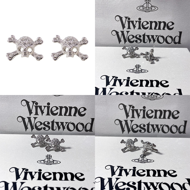 Skull Cross Gem Studded Orb Pendant Earrings (3 Colors)