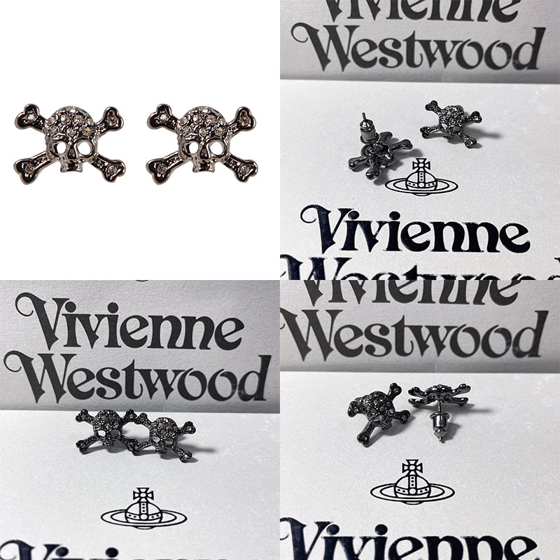 Skull Cross Gem Studded Orb Pendant Earrings (3 Colors)