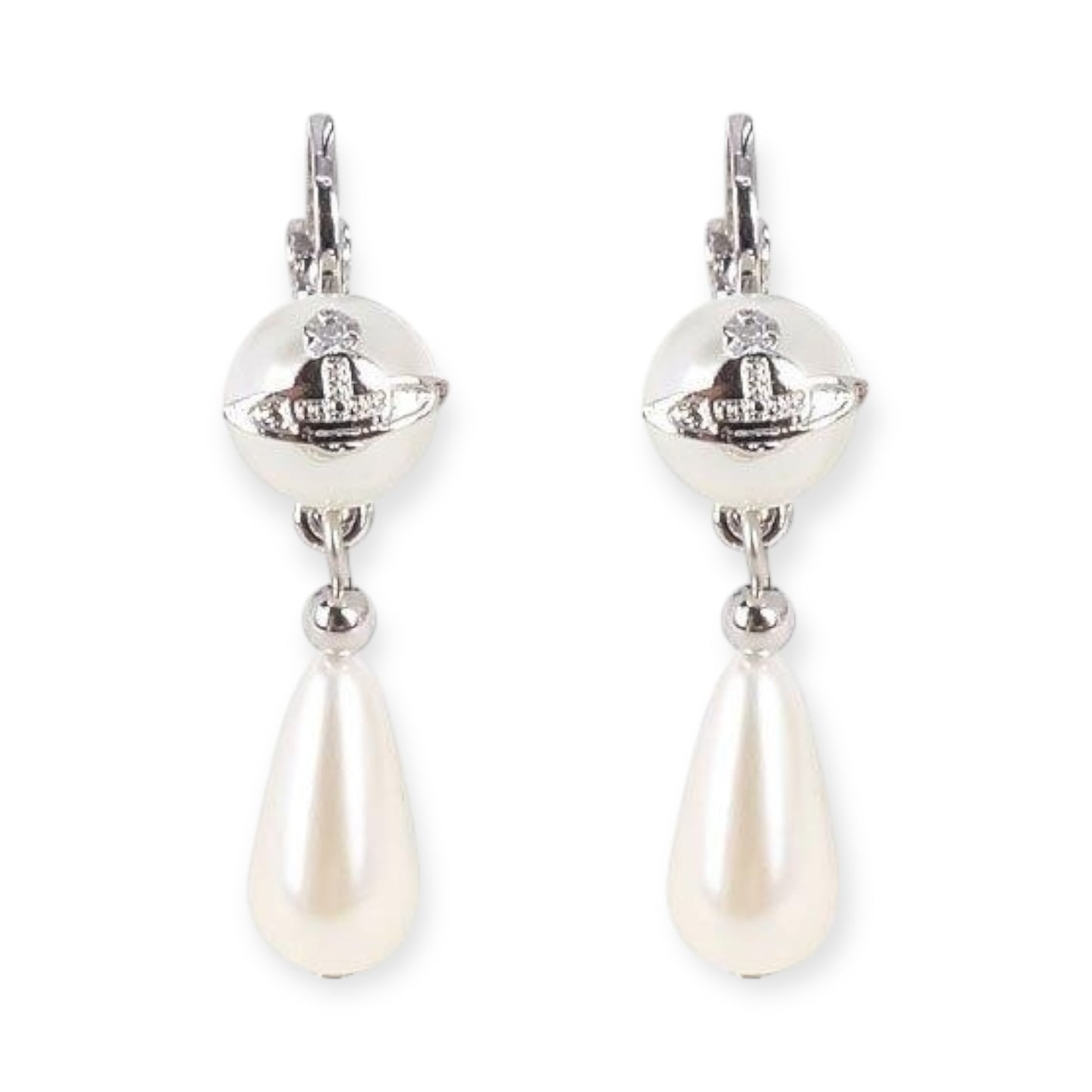 Silver Orb Pendant Ball Hanging Pearl Tear Drop Earrings (2 Colors)
