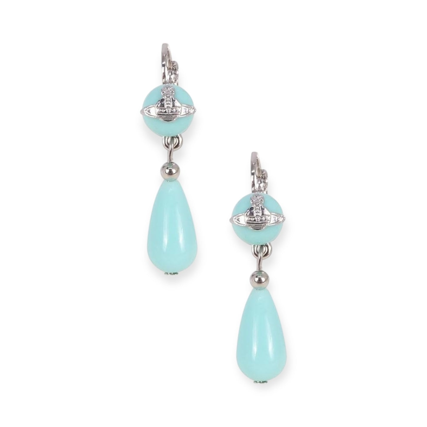 Silver Orb Pendant Ball Hanging Pearl Tear Drop Earrings (2 Colors)