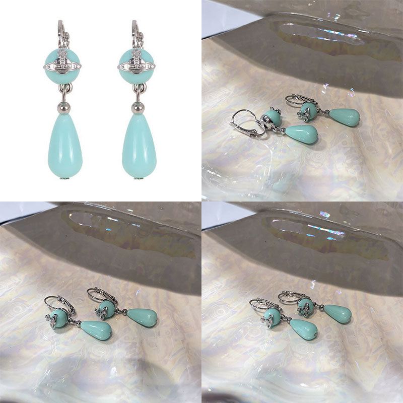 Silver Orb Pendant Ball Hanging Pearl Tear Drop Earrings (2 Colors)