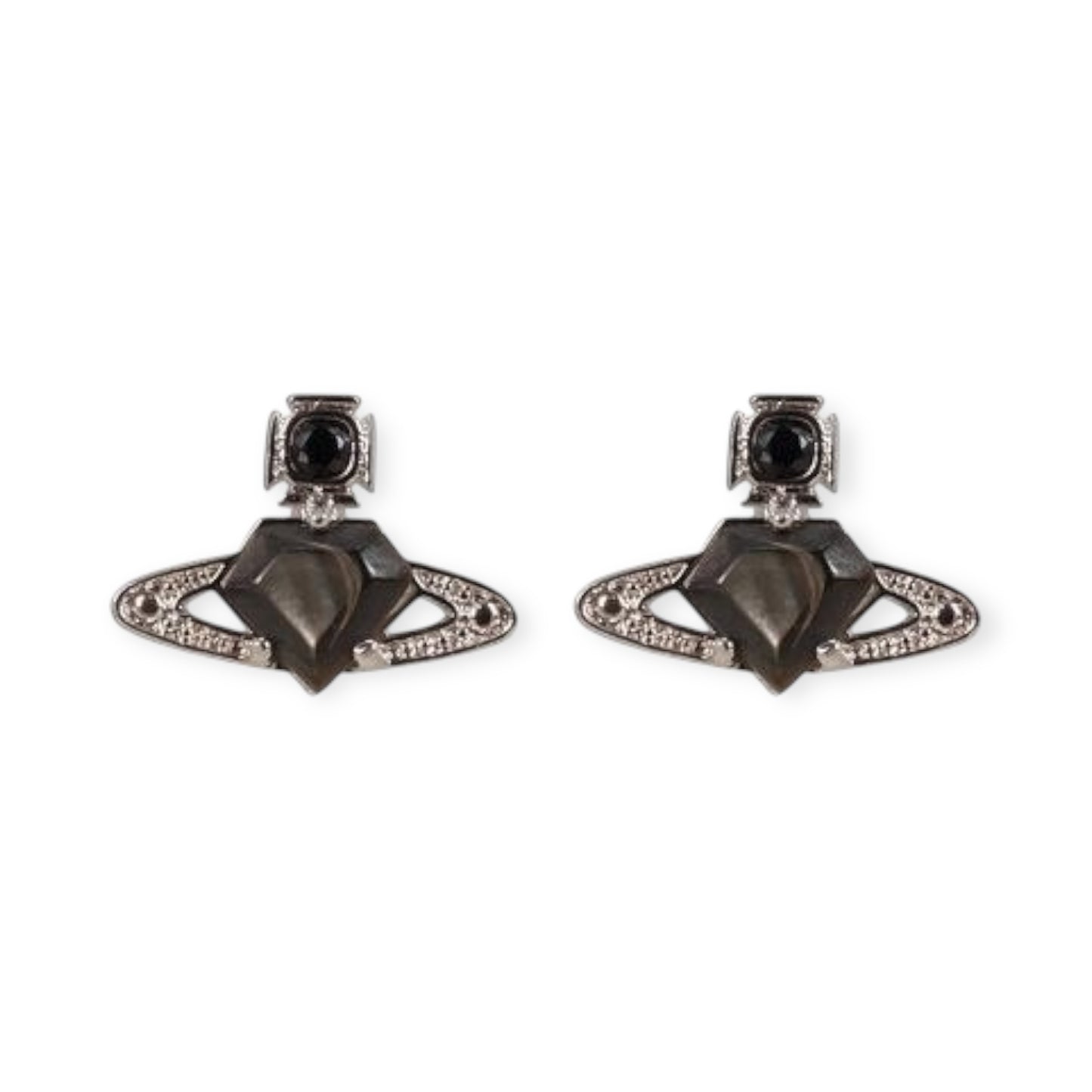 Mini Diamond Pentagon Heart Shaped Orb Pendant Studded Earrings (3 Colors)