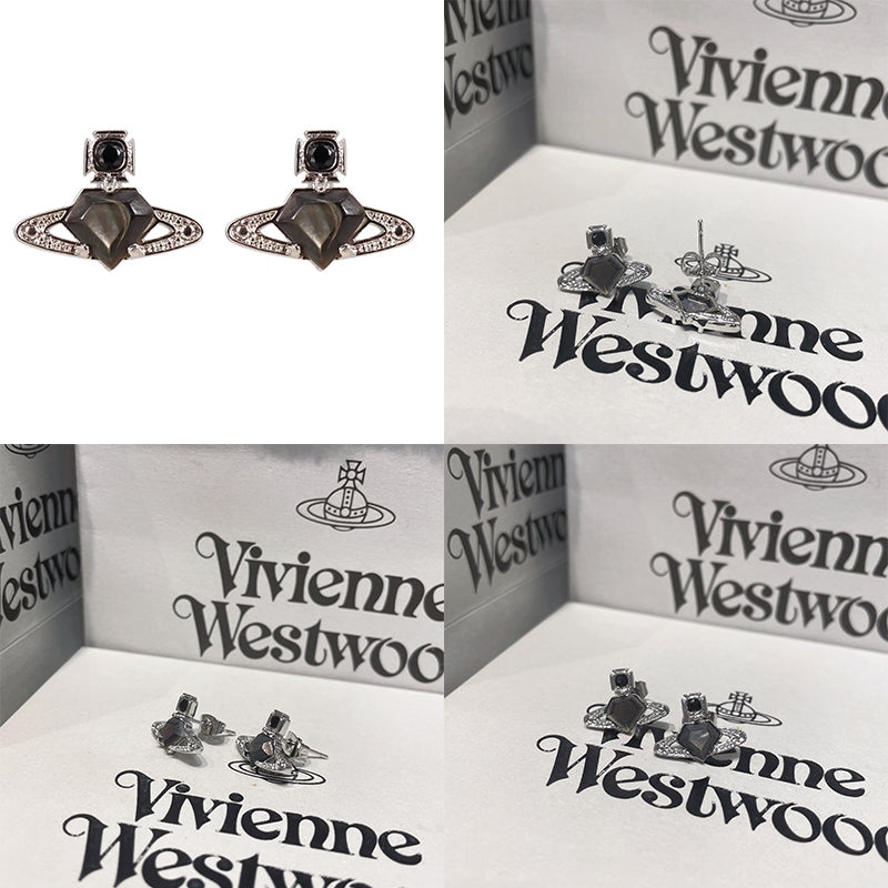 Mini Diamond Pentagon Heart Shaped Orb Pendant Studded Earrings (3 Colors)