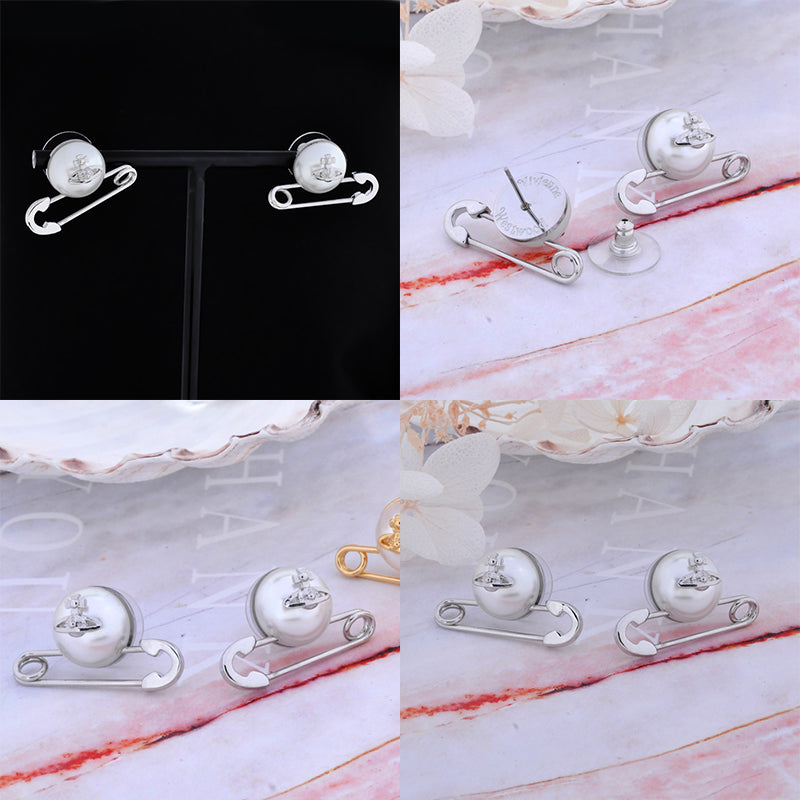 Safety Pin Pearl Design Earrings Gold & Silver (2 Colors)