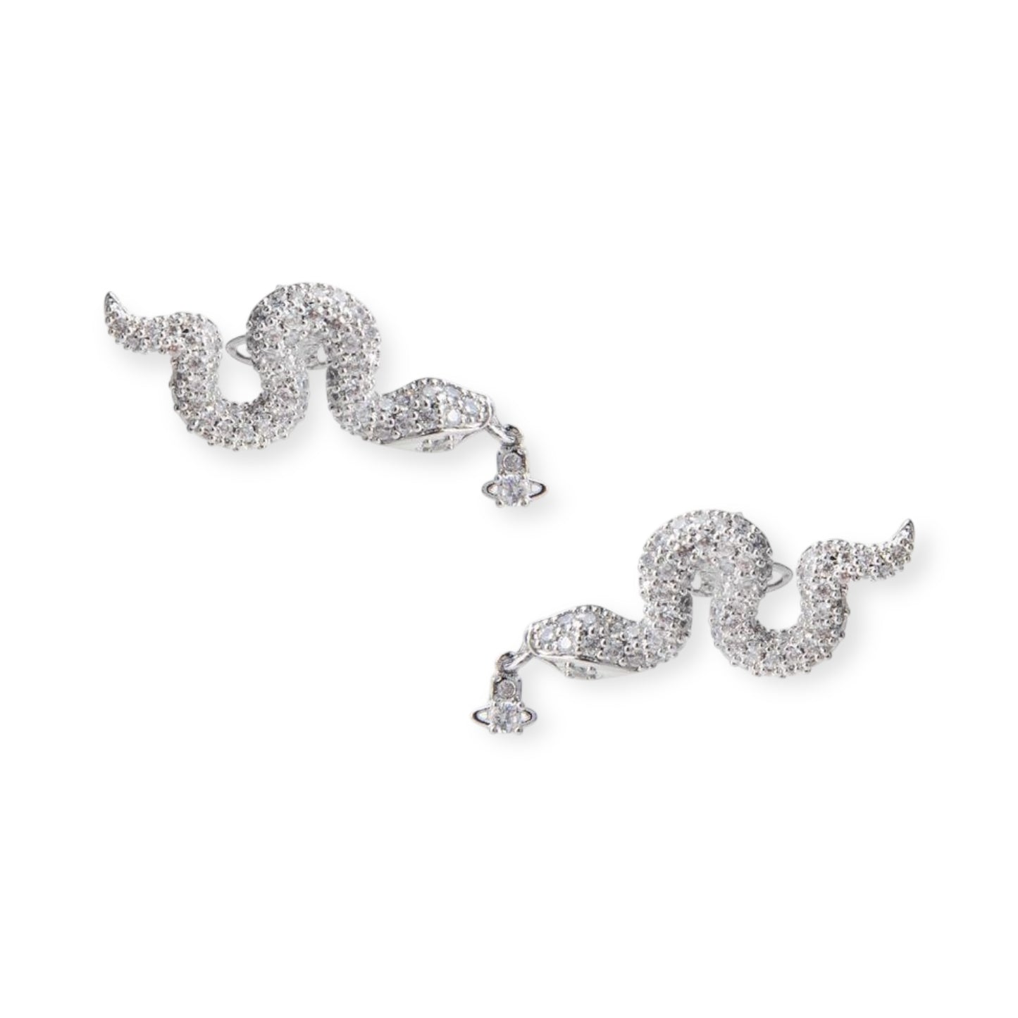 Snake Silver Gem Studded Pendant Orb Earrings