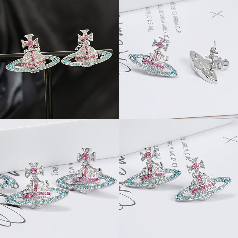 Gem Studded 2D Orb Pendant Earrings (5 Colors)