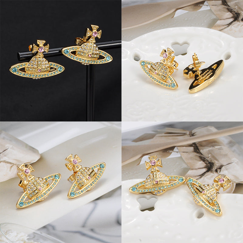 Gem Studded 2D Orb Pendant Earrings (5 Colors)