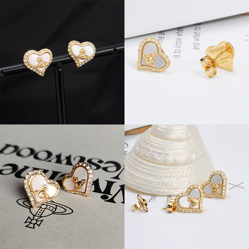 Heart Shaped Shape Plate Design Colorful Pendant Gem Studded Earrings (4 Colors)
