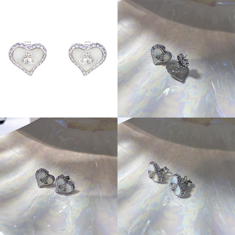 Heart Shaped Shape Plate Design Colorful Pendant Gem Studded Earrings (4 Colors)