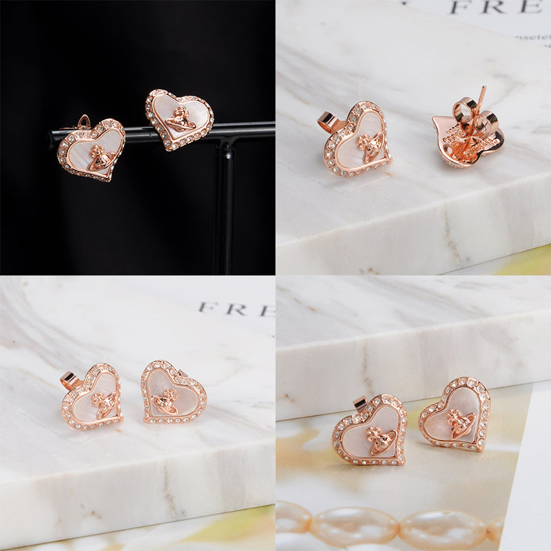 Heart Shaped Shape Plate Design Colorful Pendant Gem Studded Earrings (4 Colors)