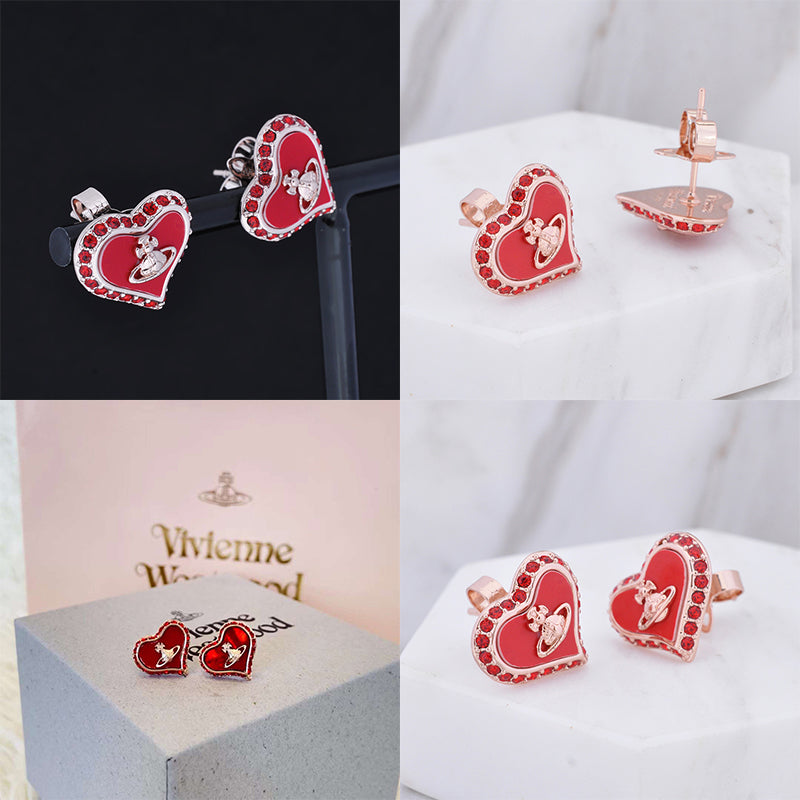 Heart Shaped Shape Plate Design Colorful Pendant Gem Studded Earrings (4 Colors)