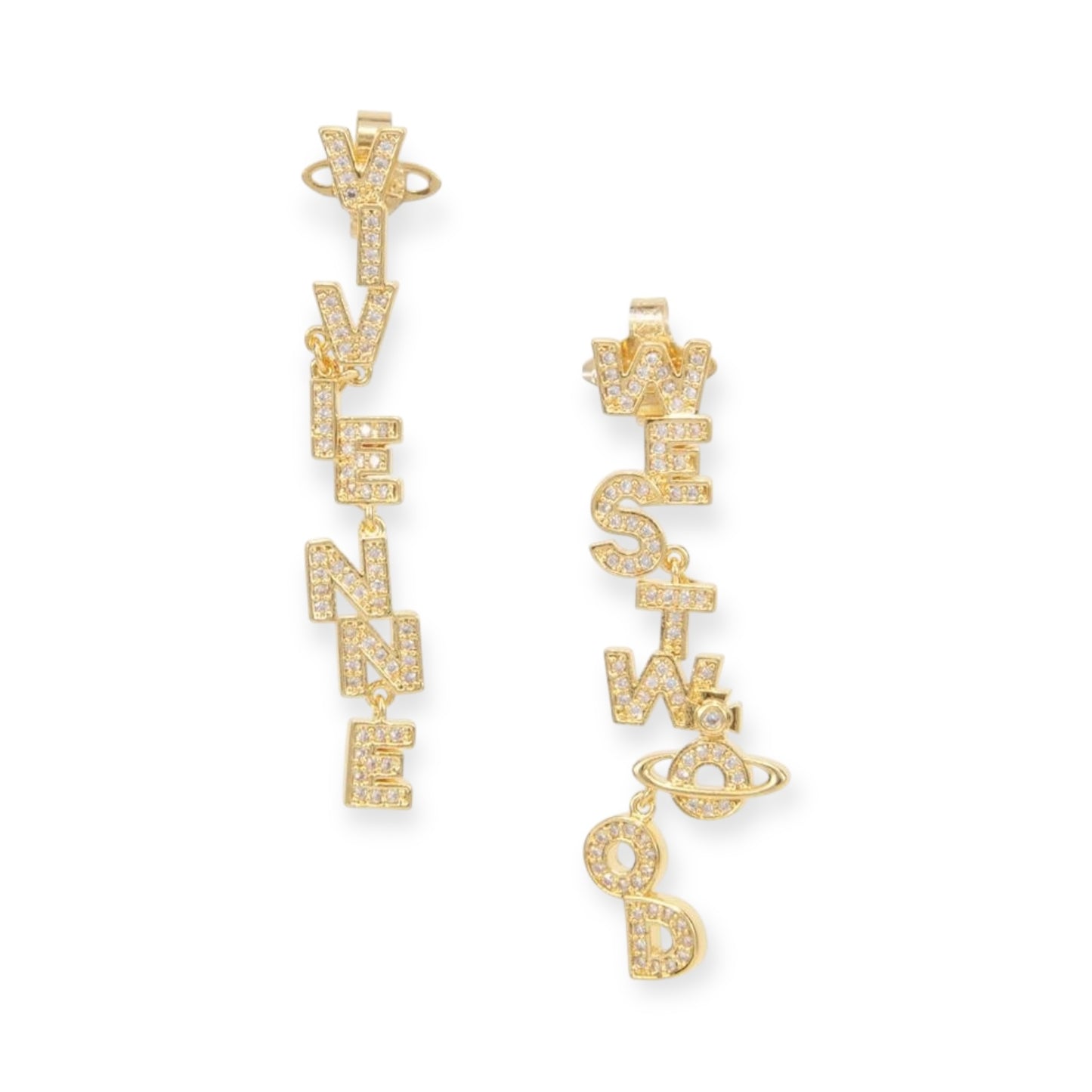 Multi Gem Dangling Spellout Text Orb Earrings (5 Colors)