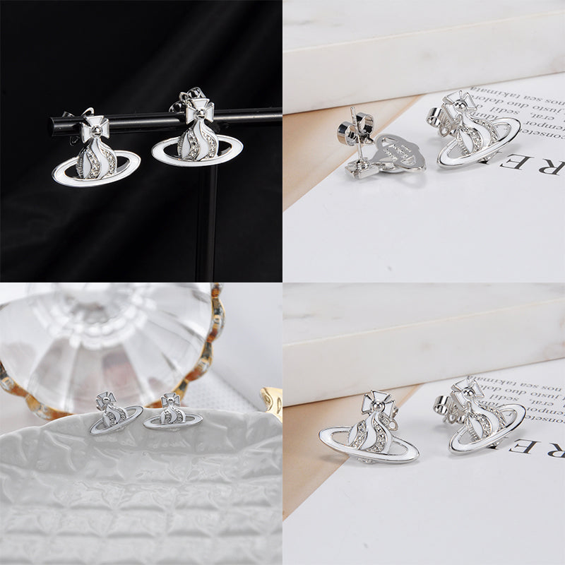 Gem Studded Swivel Pattern Orb Pendant Earrings (6 Colors)