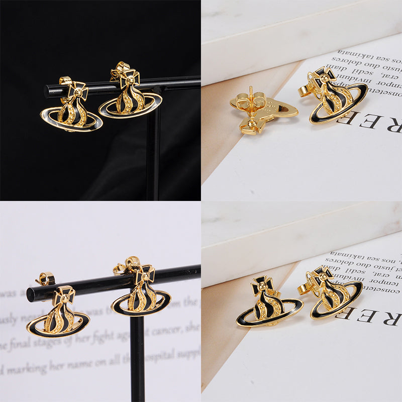 Gem Studded Swivel Pattern Orb Pendant Earrings (6 Colors)