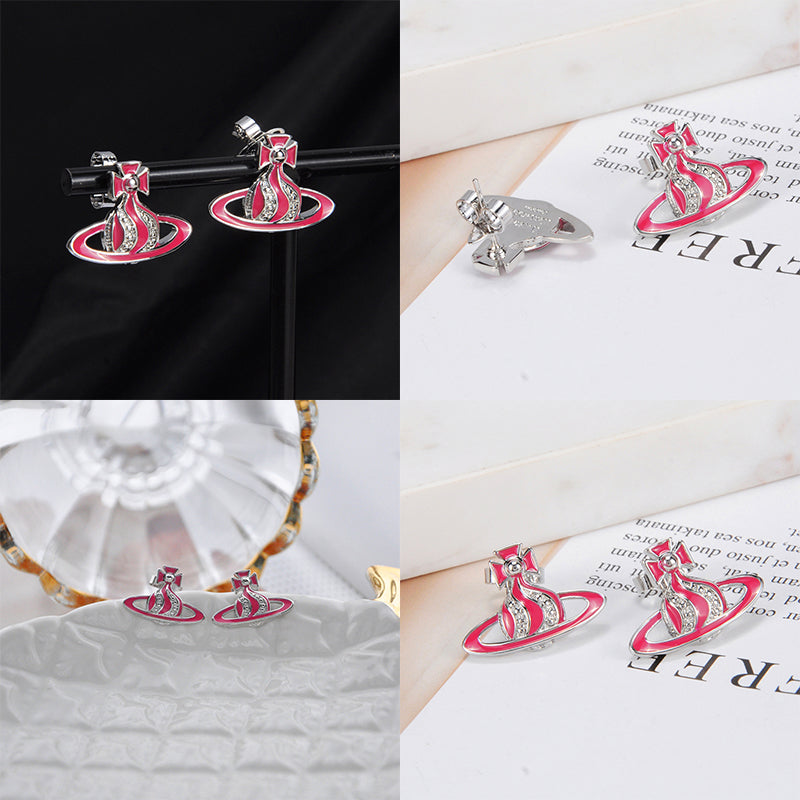 Gem Studded Swivel Pattern Orb Pendant Earrings (6 Colors)