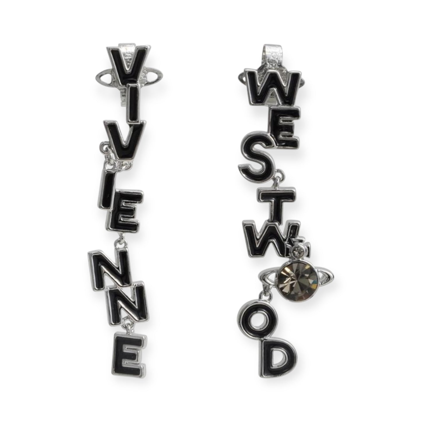 Multi Gem Dangling Spellout Text Orb Earrings (5 Colors)