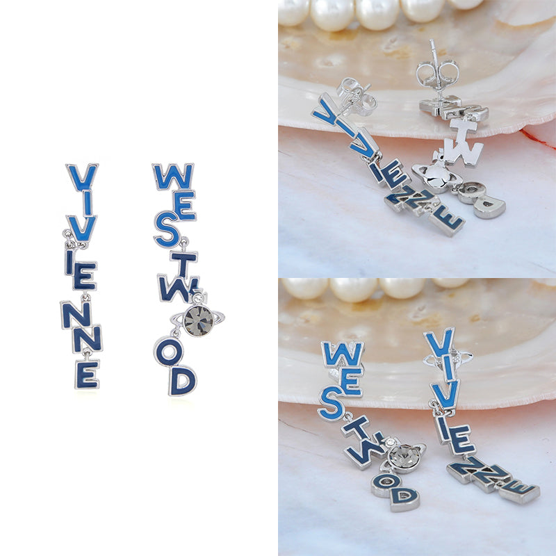 Multi Gem Dangling Spellout Text Orb Earrings (5 Colors)