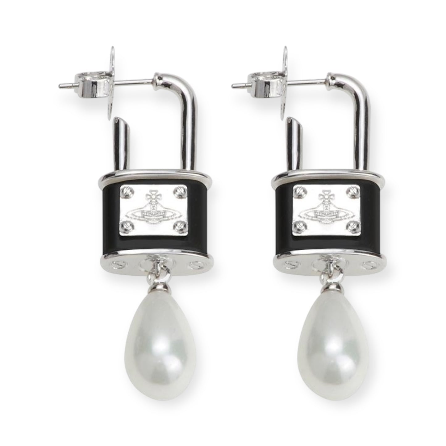 Rens Lock Locket Padlock Pendant Pearl Drop Earrings (4 Colors)