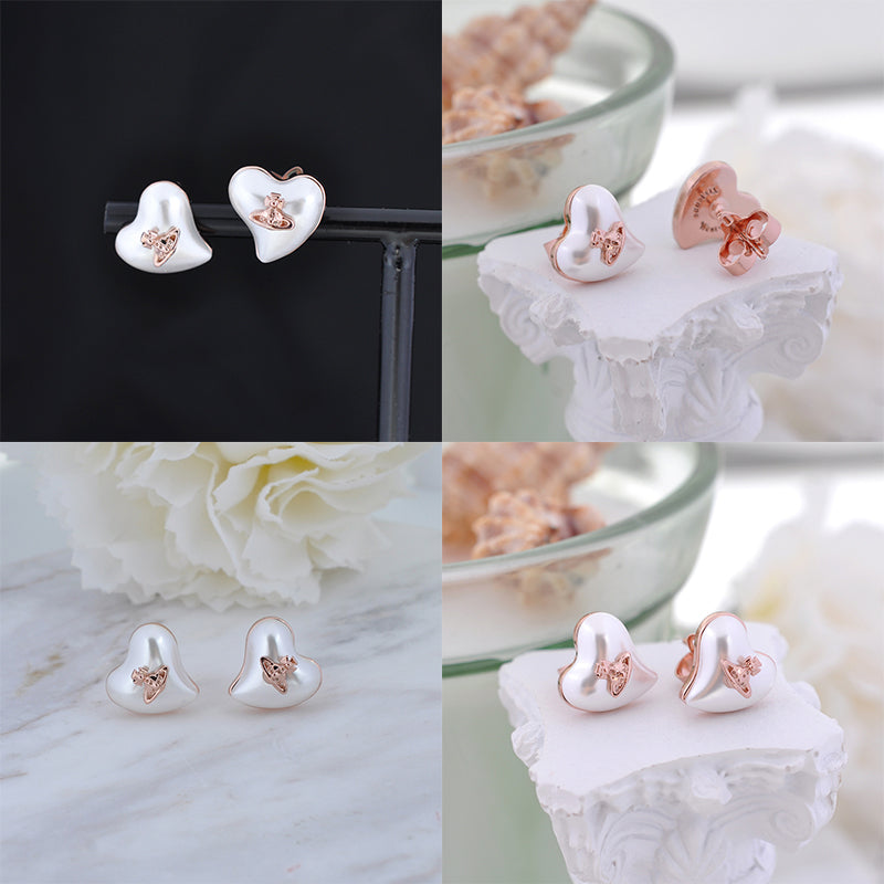Pearl Heart Shape Shaped Orb Design Earrings (4 Colors)