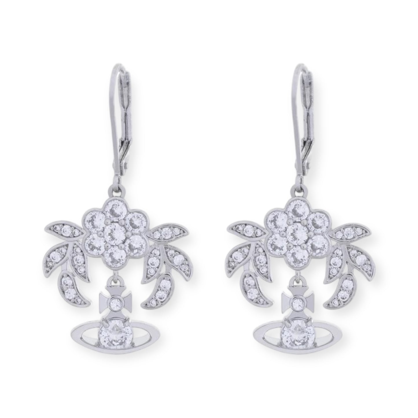 Flower Studded Leaves Mini Gem Orb Hanging Pendant Earrings (4 Colors)