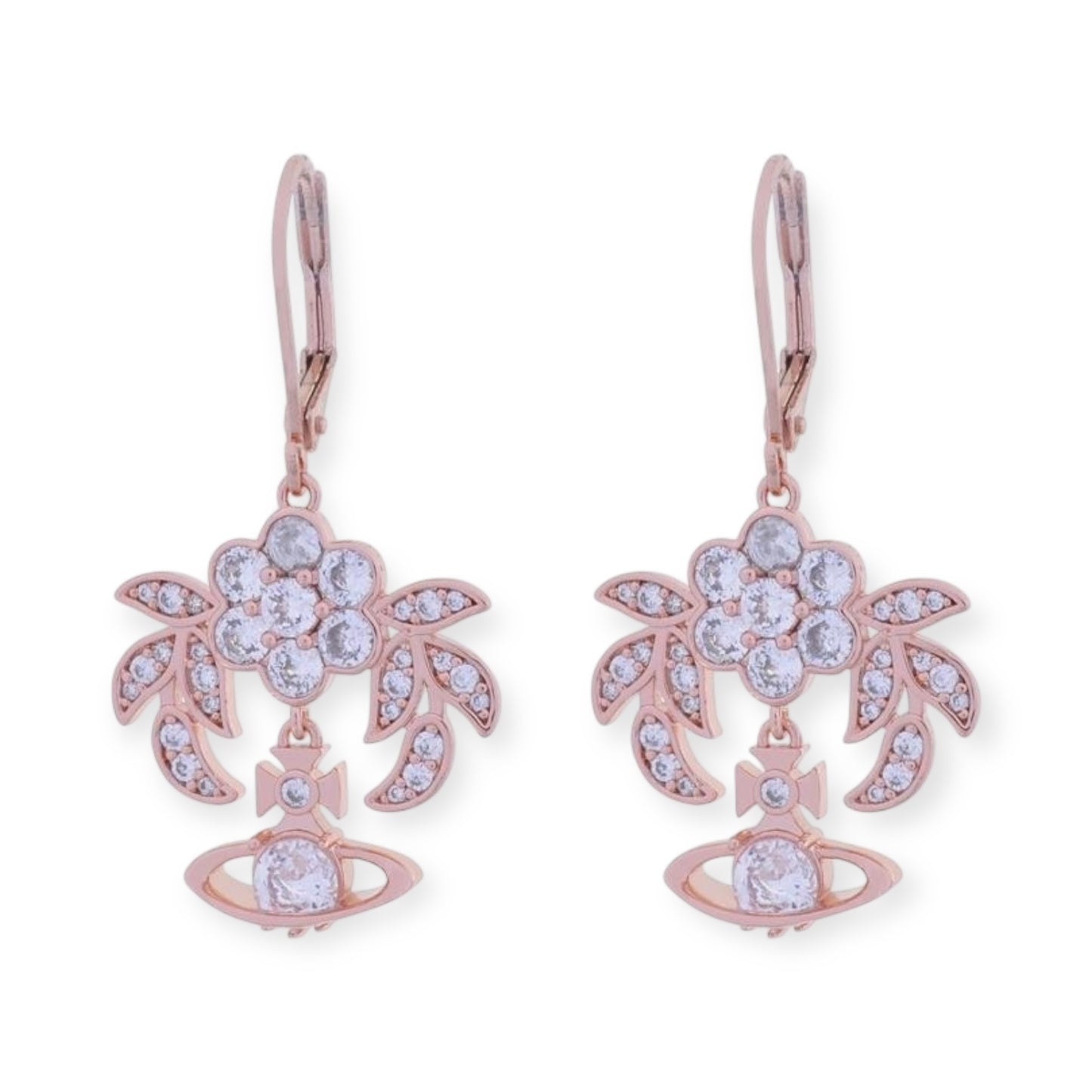 Flower Studded Leaves Mini Gem Orb Hanging Pendant Earrings (4 Colors)