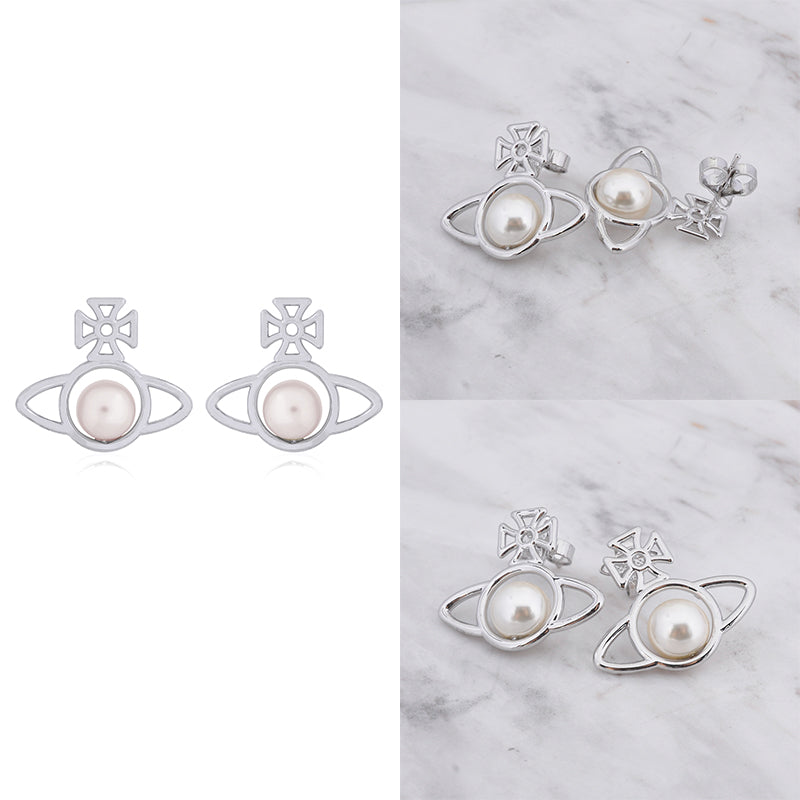 Outline Orb Design Middle Pearl Pendant Earrings (5 Colors)