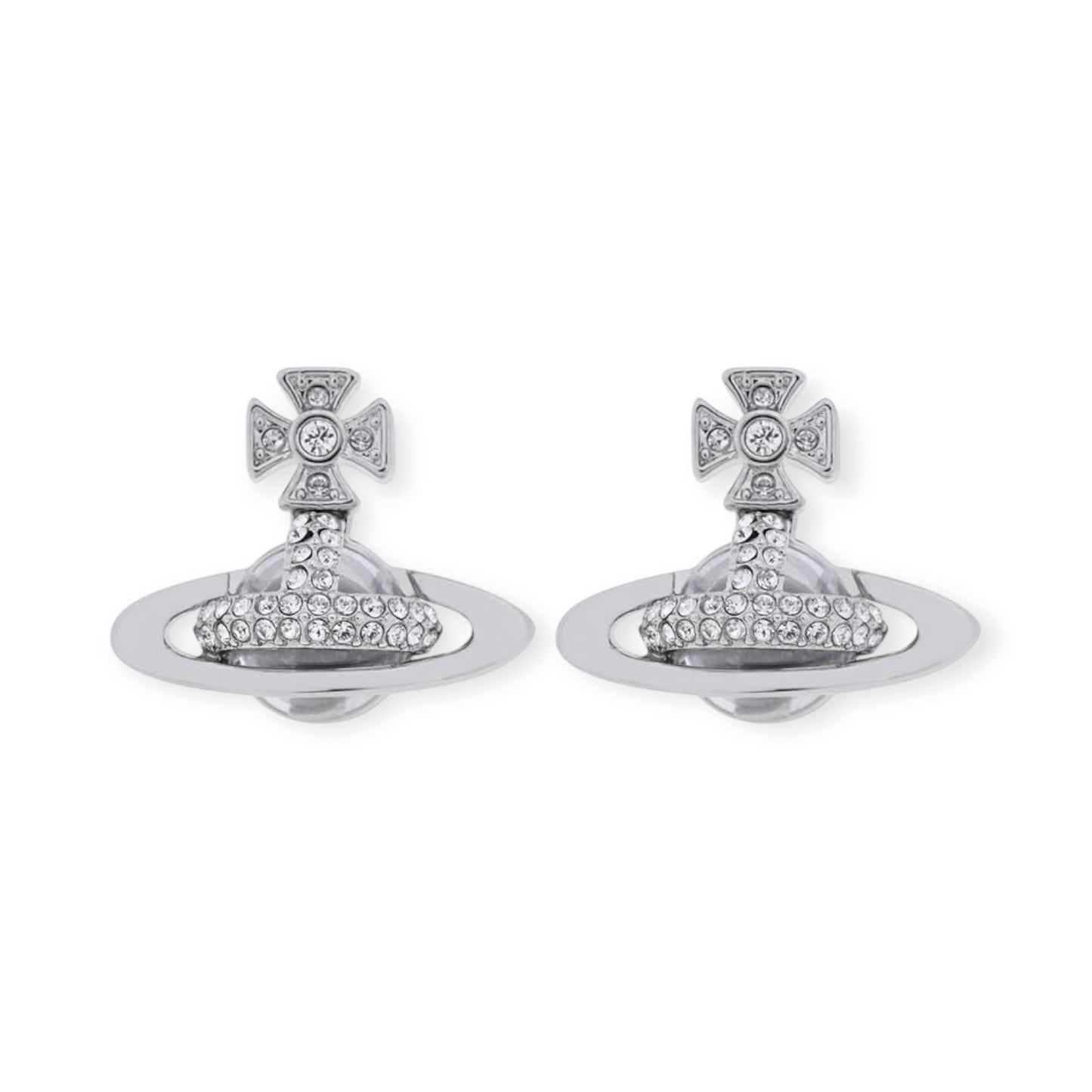 2D Gem Studded Clear Orb Pendant Earrings Gold & Silver (2 Colors)