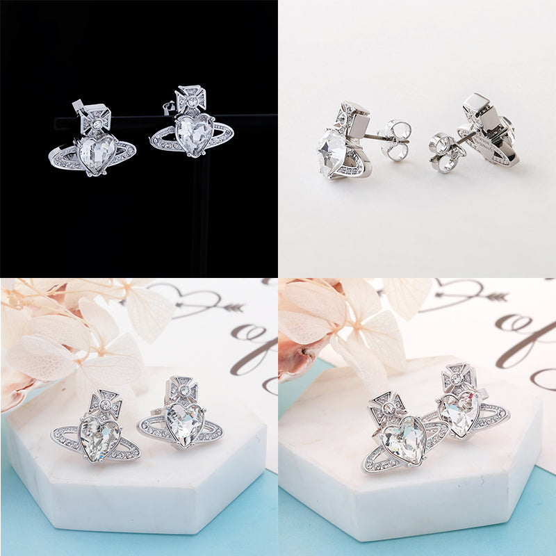 Princess Heart Shaped Gemstone Studded Orb 2D Pendant Earrings (5 Colors)