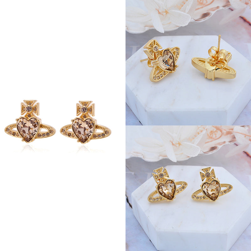 Princess Heart Shaped Gemstone Studded Orb 2D Pendant Earrings (5 Colors)