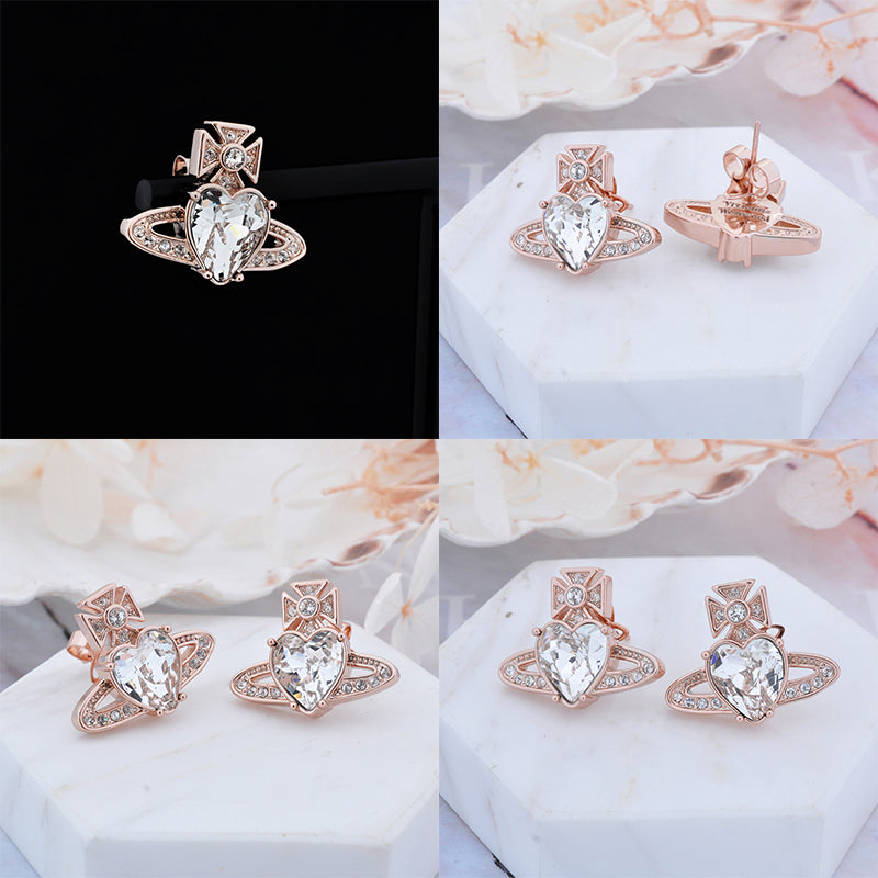 Princess Heart Shaped Gemstone Studded Orb 2D Pendant Earrings (5 Colors)